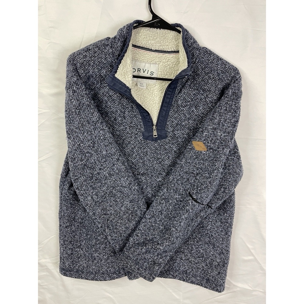 Orvis Brighton Sherpa Lined 1/4 Zip Pullover Mens Large Navy Blue Fleece Sweater